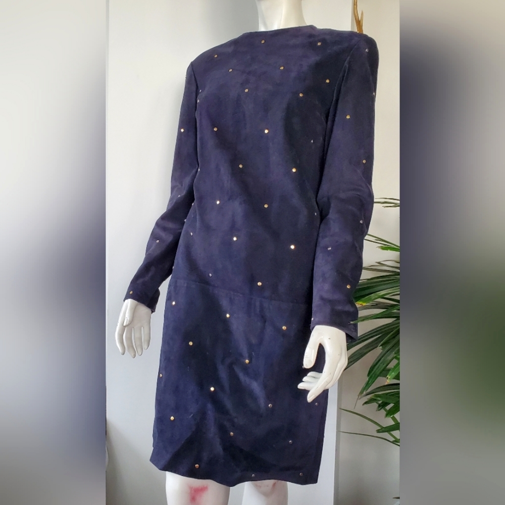 Navy Blue Vintage Suede Box Dress